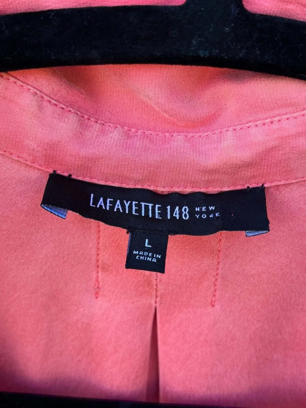 Lafayette 148 New York 100% Silk Coral Pink Short-Sleeve Button Down -Sz L - Picture 2 of 4